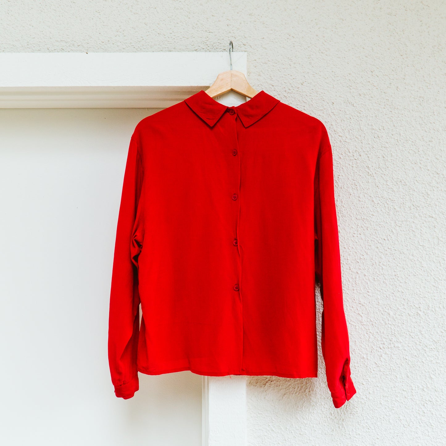 90's Red Collared Blouse | M