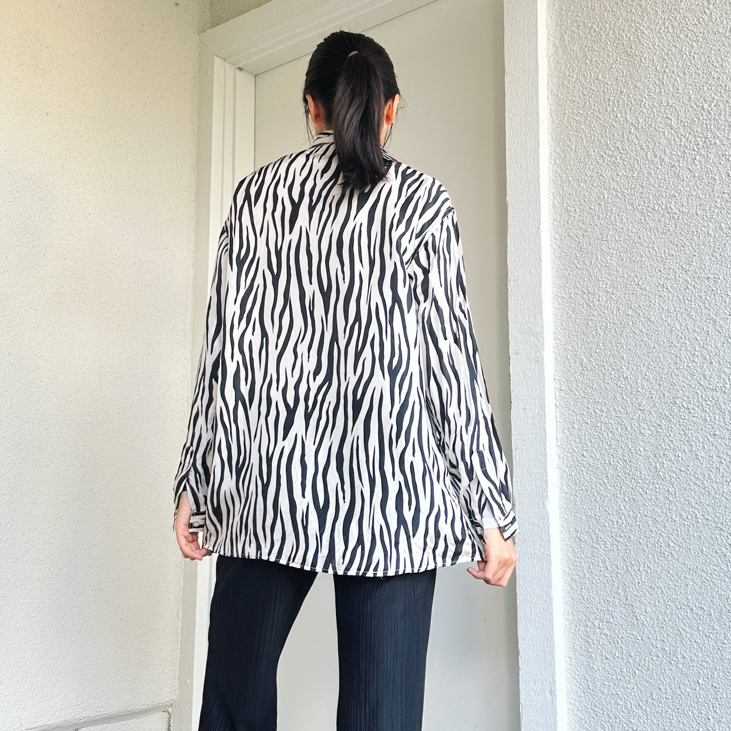 90's Zebra Print Silk Button Down Shirt | M-L