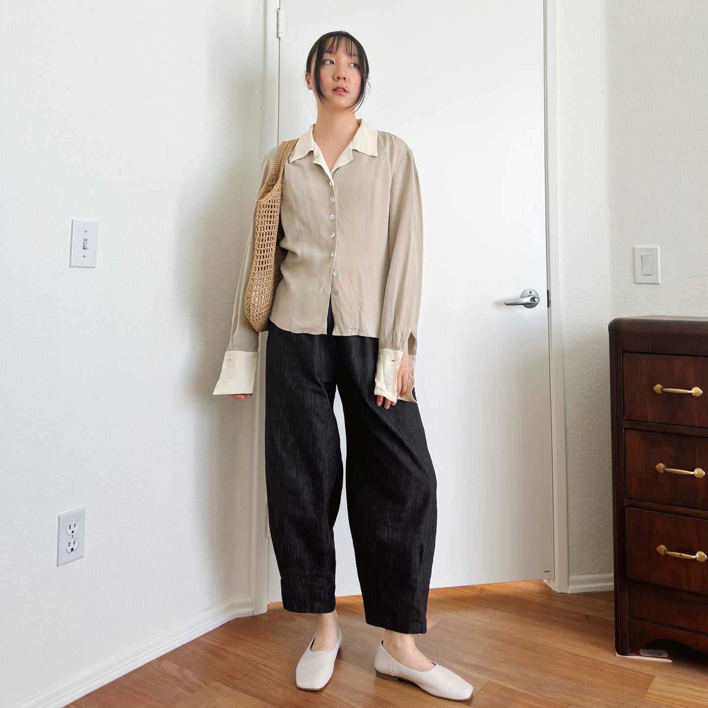 90's Silk Two Tone Collared Shirt | M
