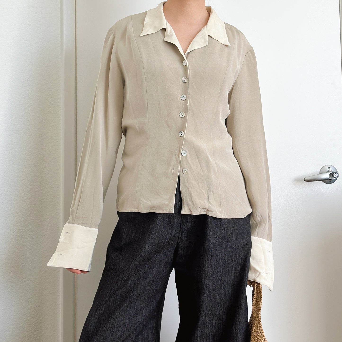 90's Silk Two Tone Collared Shirt | M