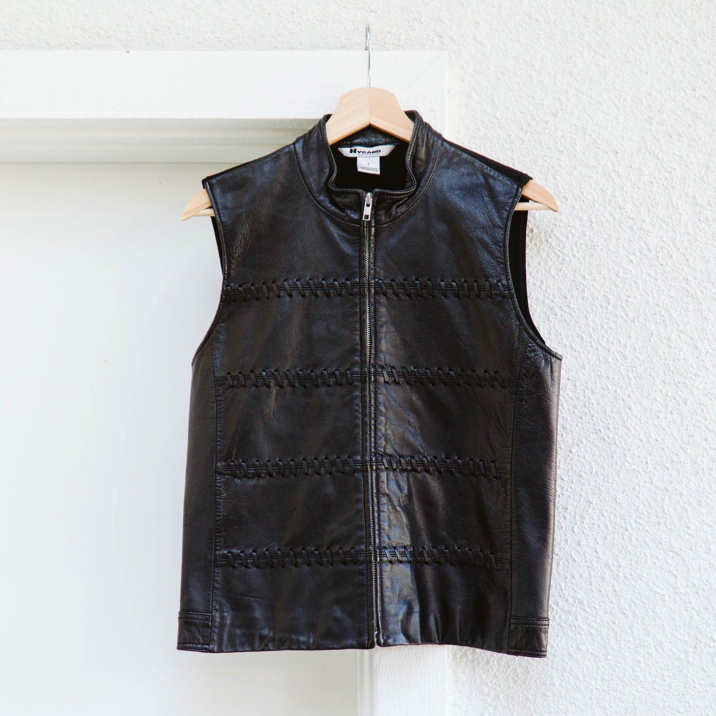 90's Black Lace Detail Leather Vest | S