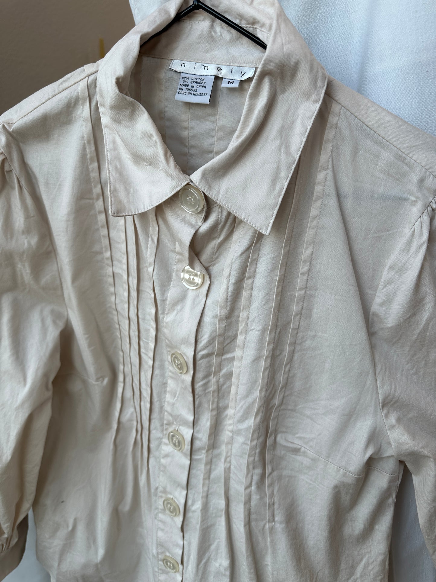 Y2K Micro Pleat Puff Sleeve Shirt | M