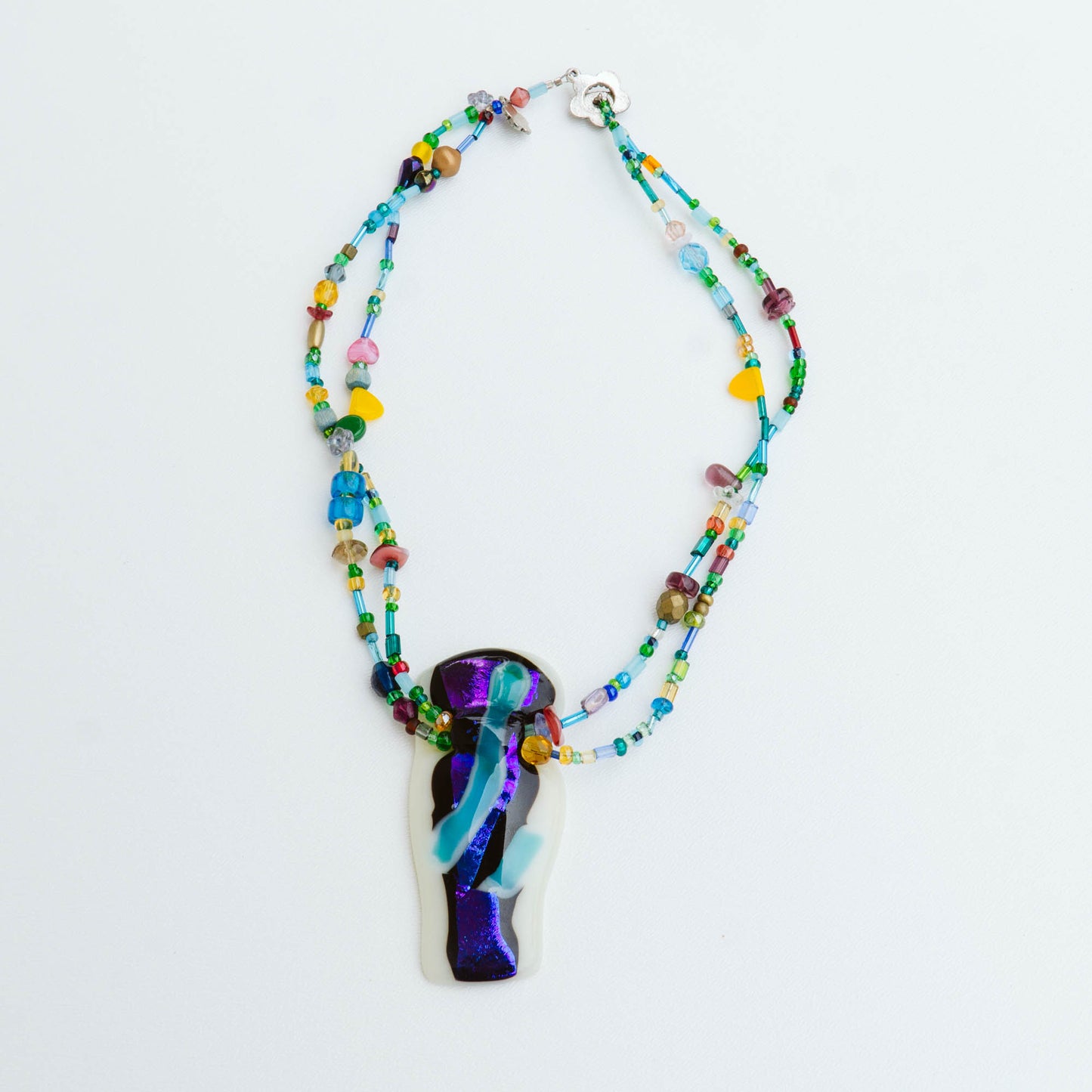 Abstract Pendant Blue Beaded Necklace