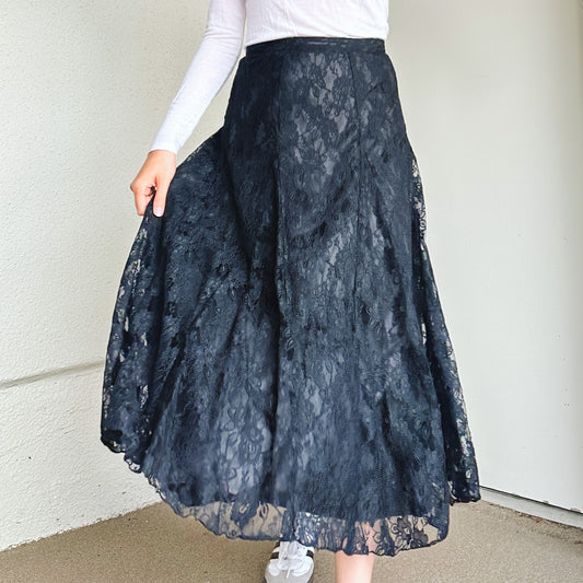 Black Lace Midi Skirt | XL