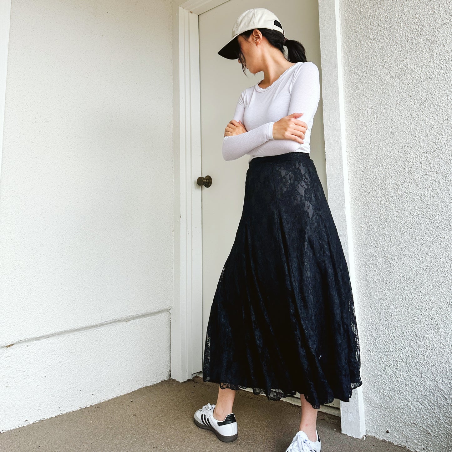 Black Lace Midi Skirt | XL