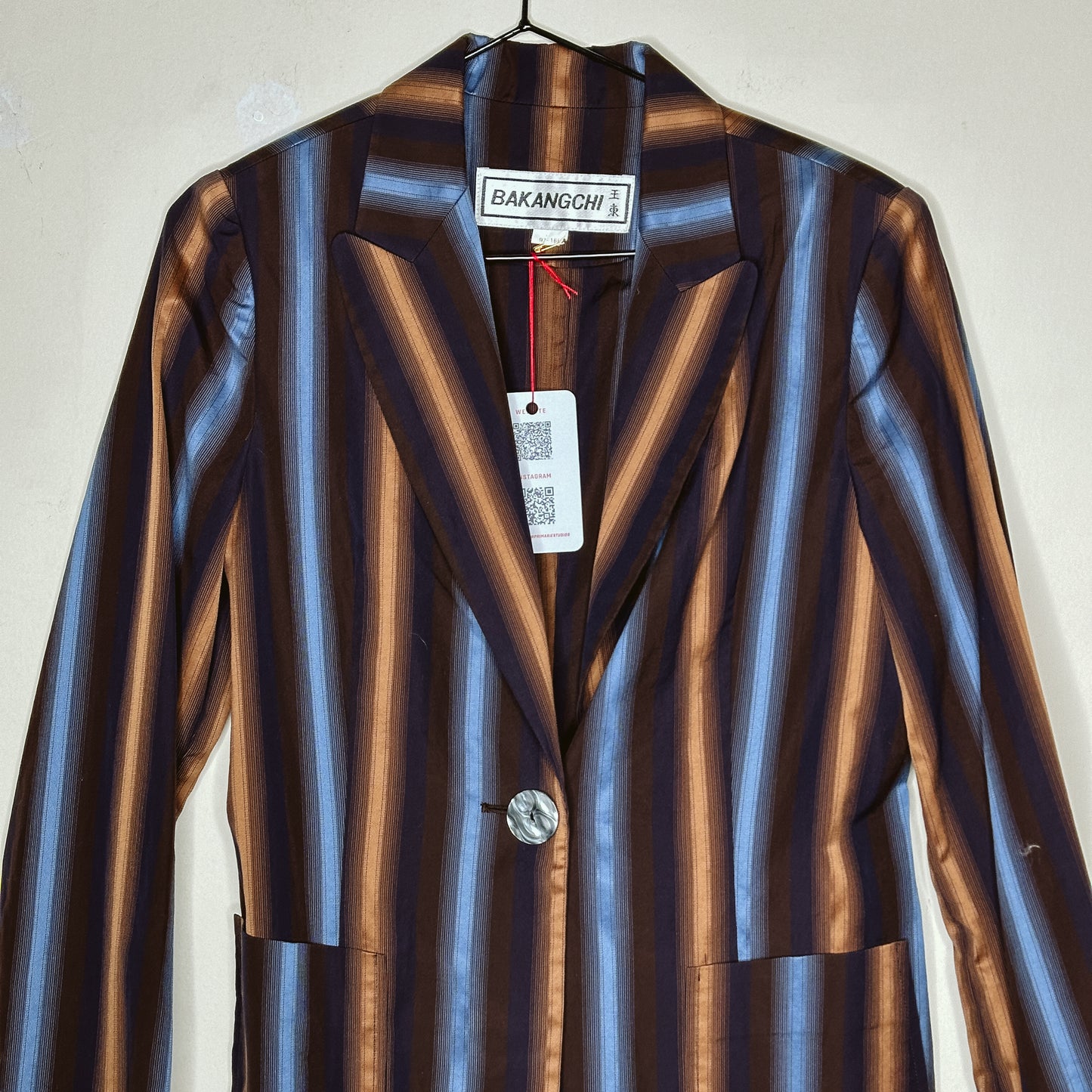 Brown and Blue Stripe Lightweight Blazer | M