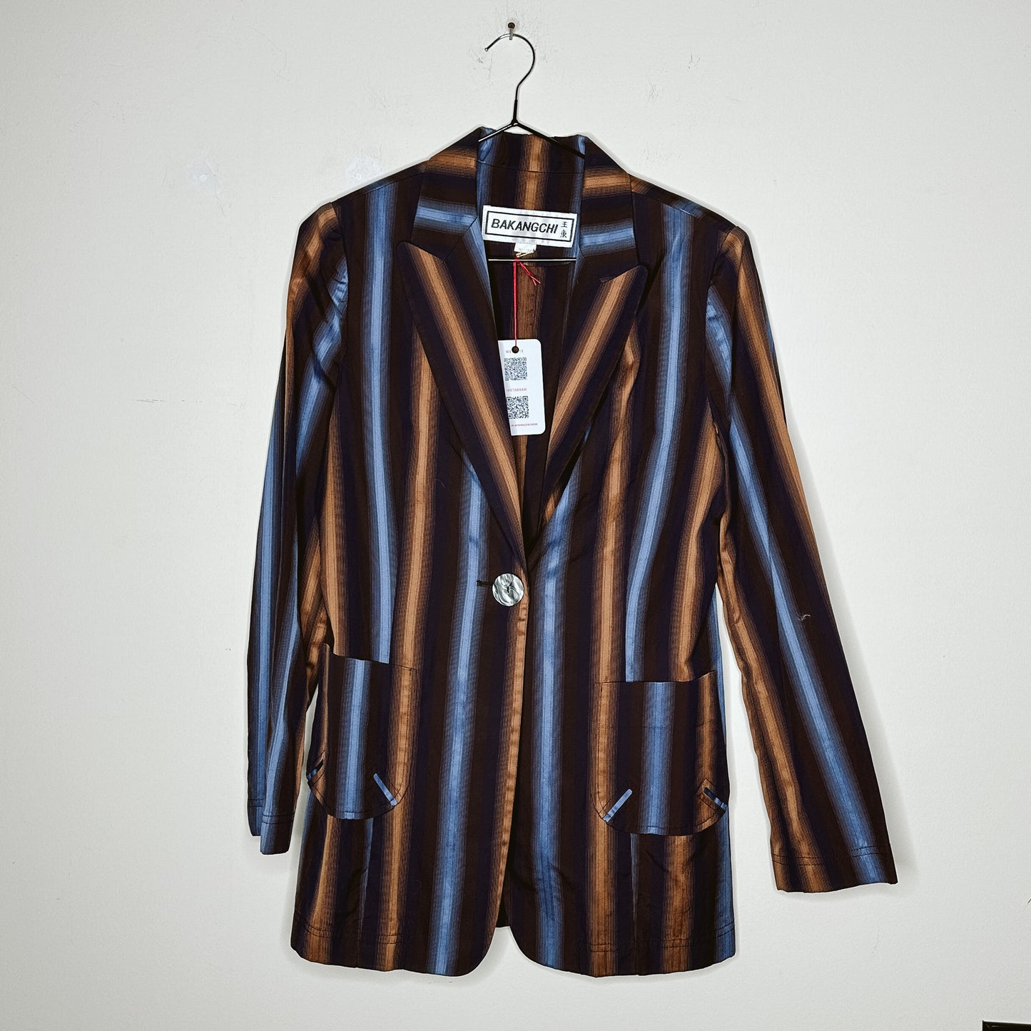 Brown and Blue Stripe Lightweight Blazer | M