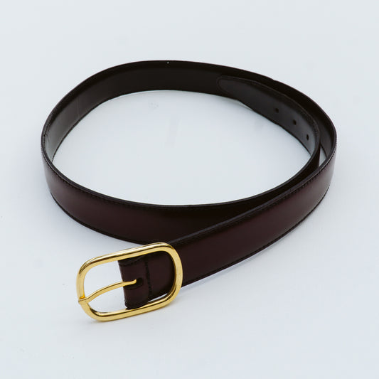 Burgundy Leather Belt with Gold Buckle | 36