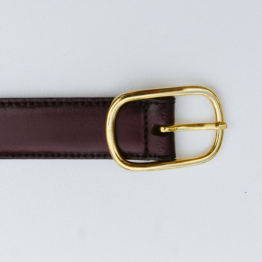 Burgundy Leather Belt with Gold Buckle | 36