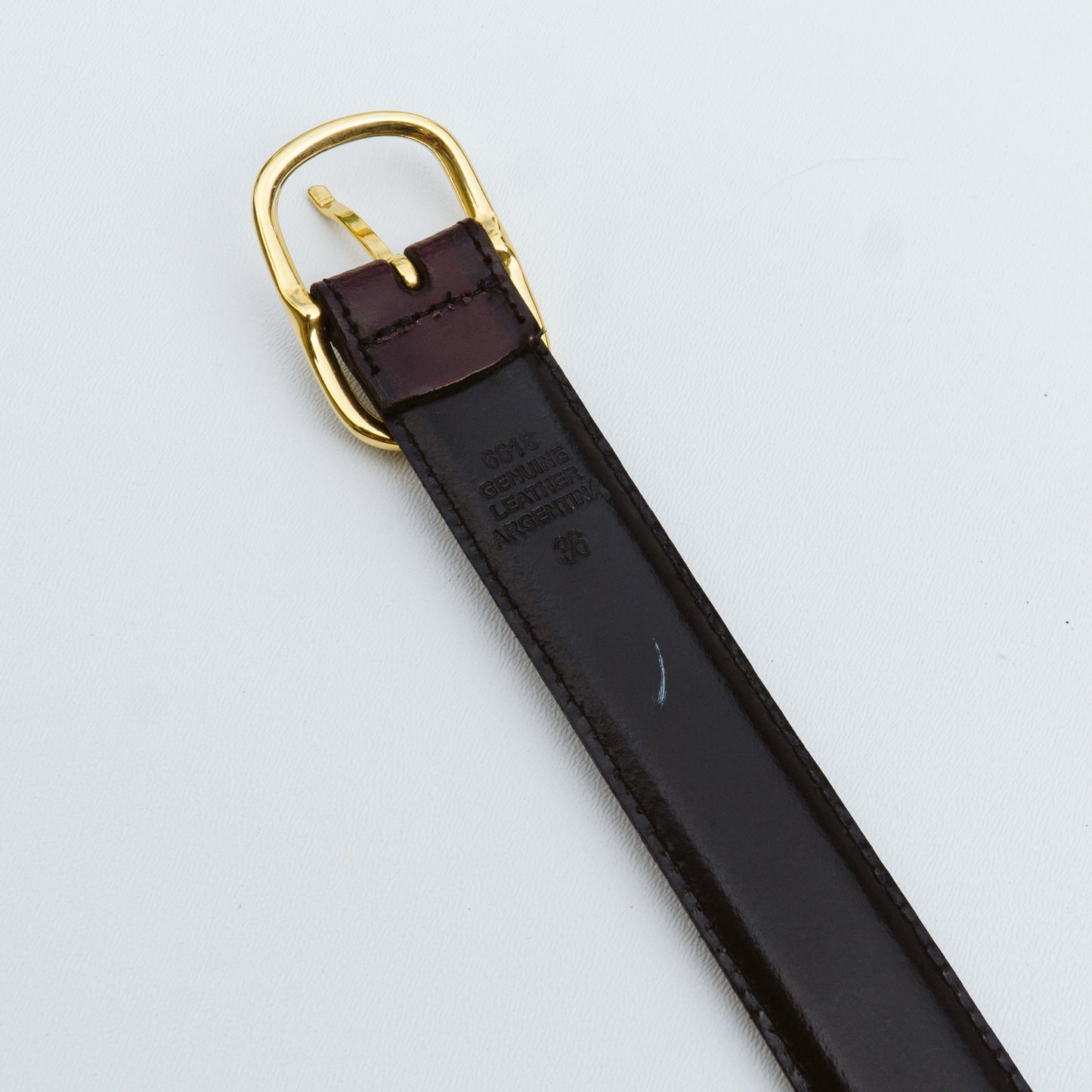 Burgundy Leather Belt with Gold Buckle | 36