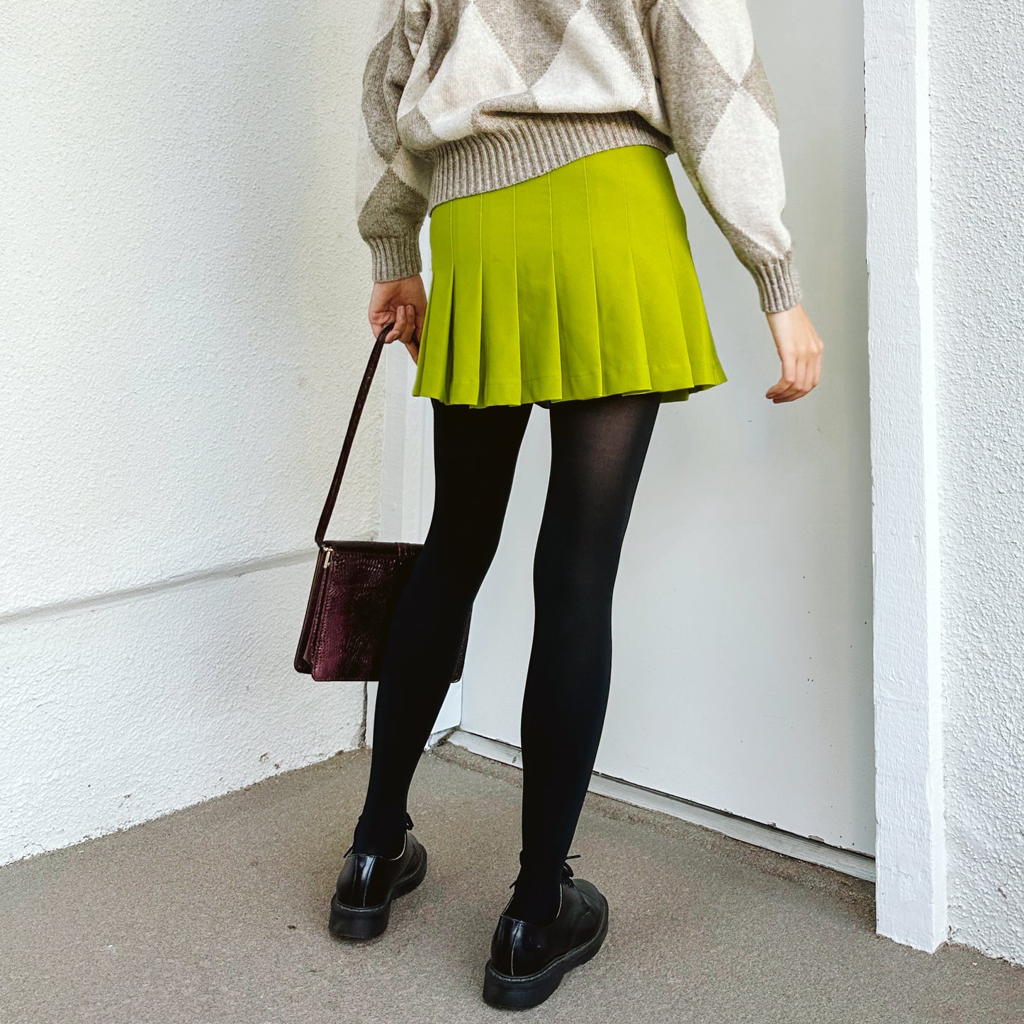 Chartreuse Green Pleated Tennis Skirt | S