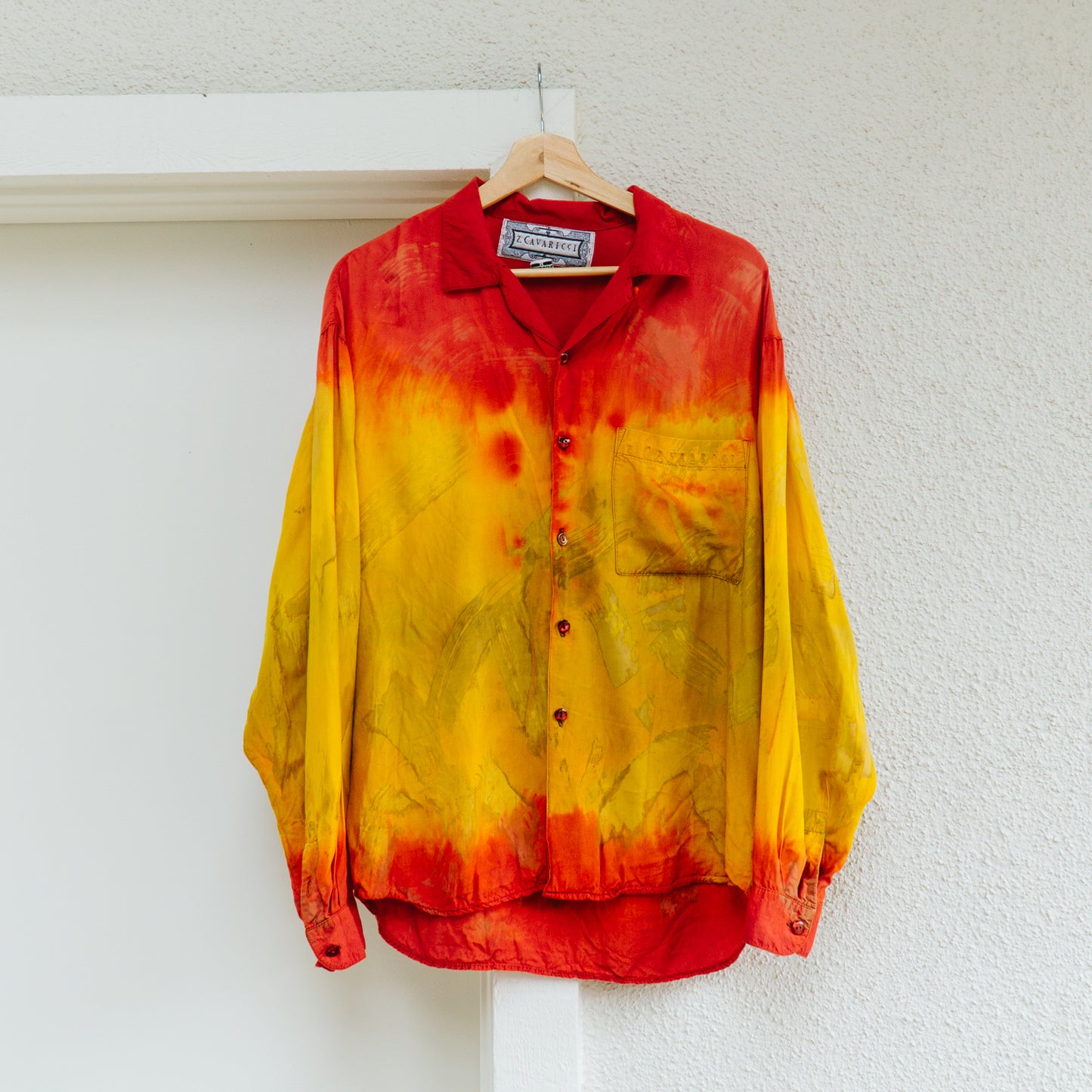 Men's Y2K Red and Yellow Tie Dye Shirt | M