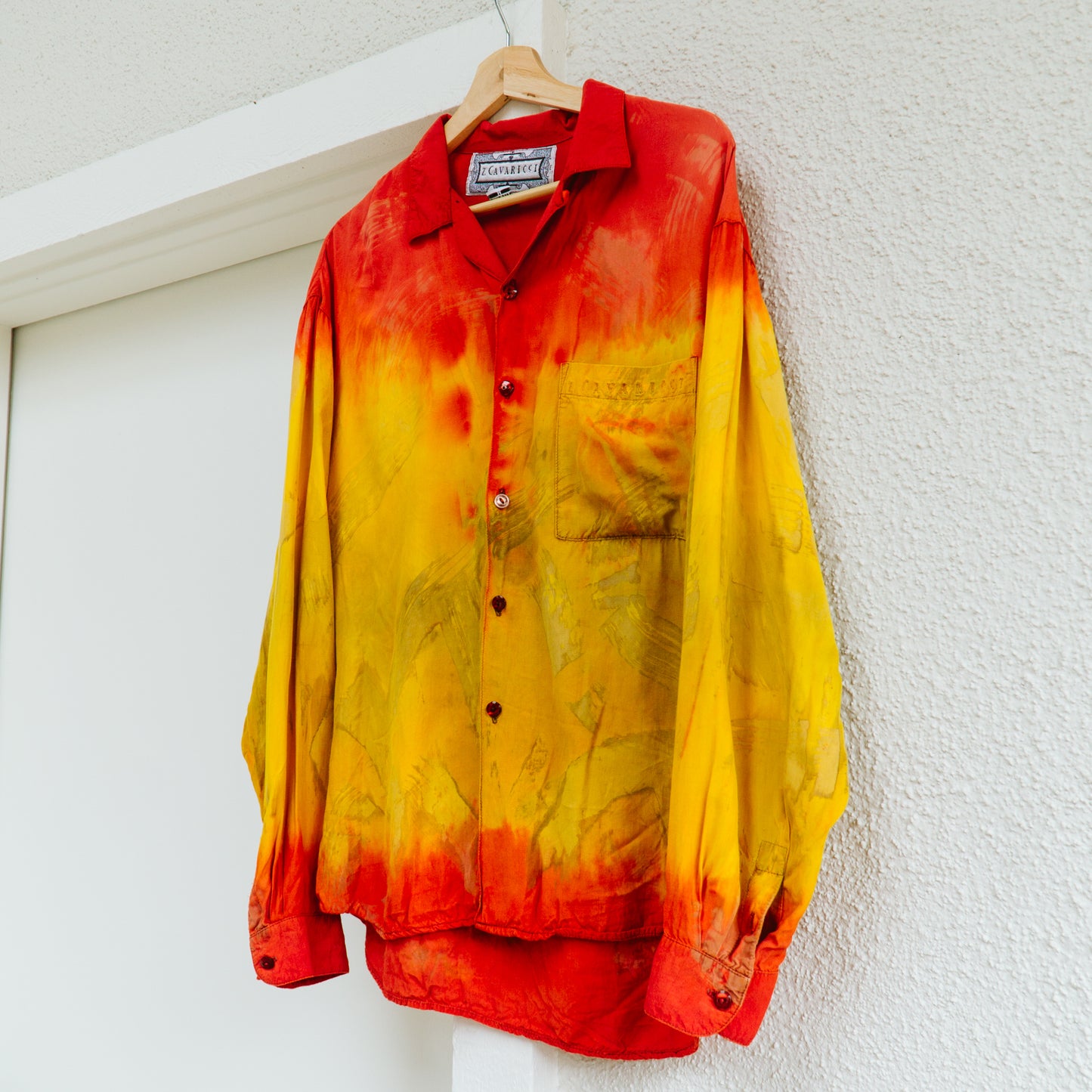 Men's Y2K Red and Yellow Tie Dye Shirt | M