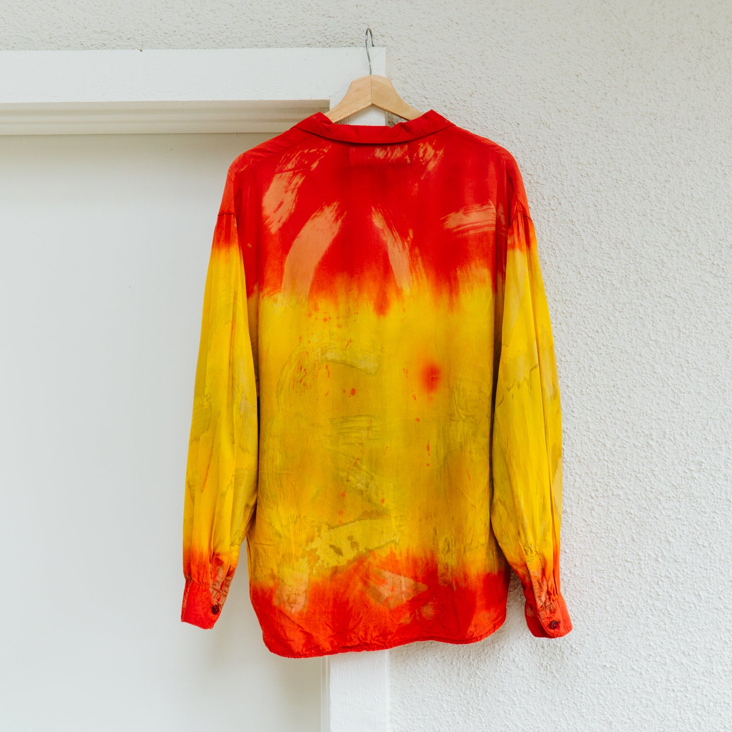 Men's Y2K Red and Yellow Tie Dye Shirt | M