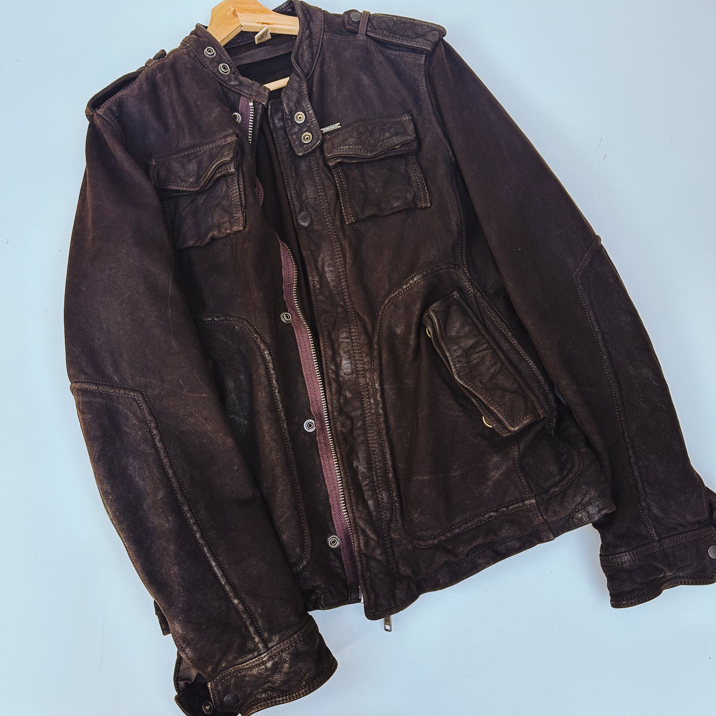 Diesel Heavy Leather Cargo Jacket | L