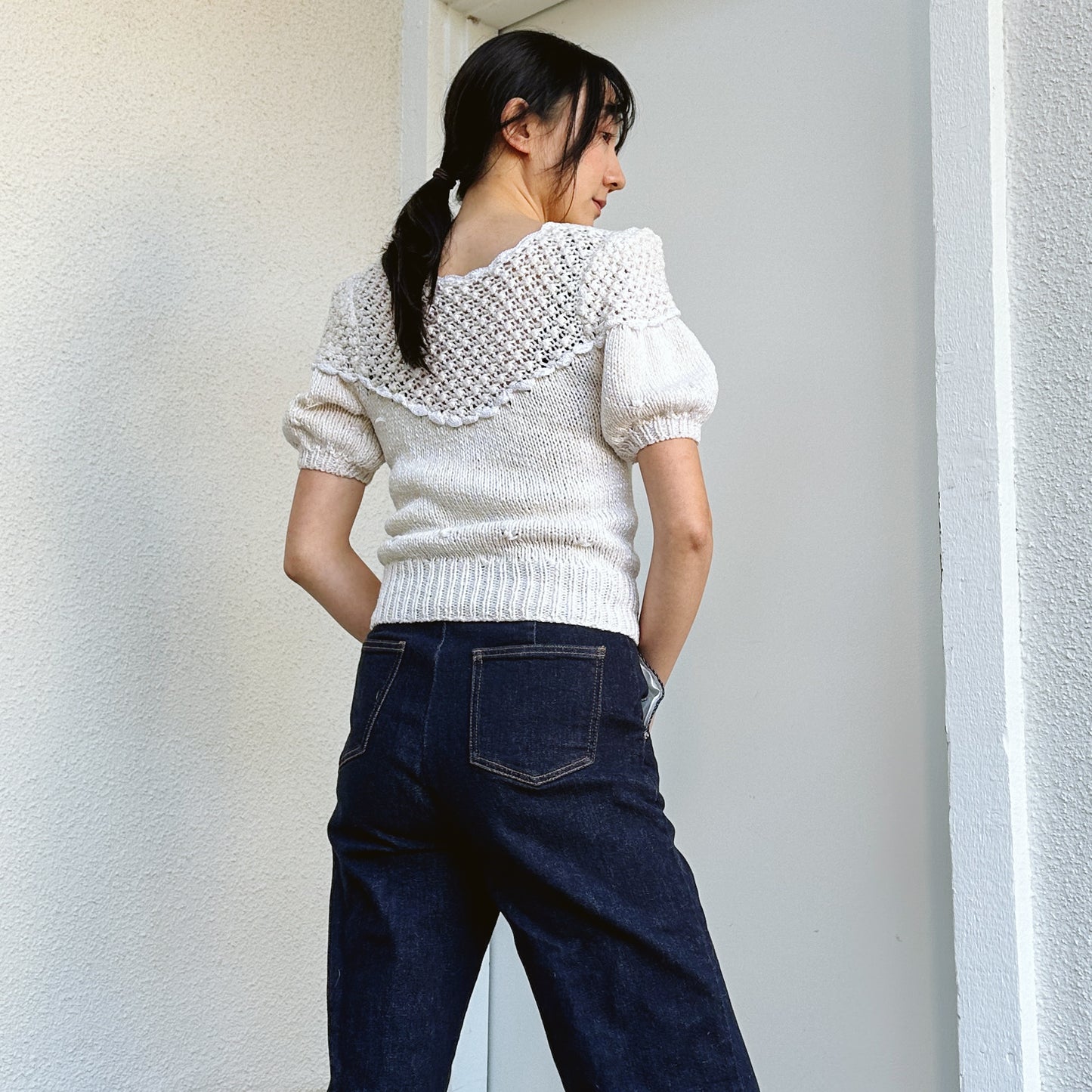 Handmade Cream 80's Puff Sweater | S