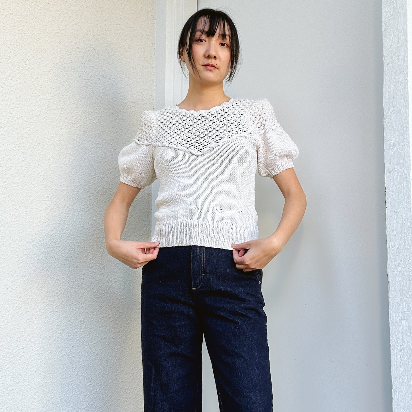 Handmade Cream 80's Puff Sweater | S