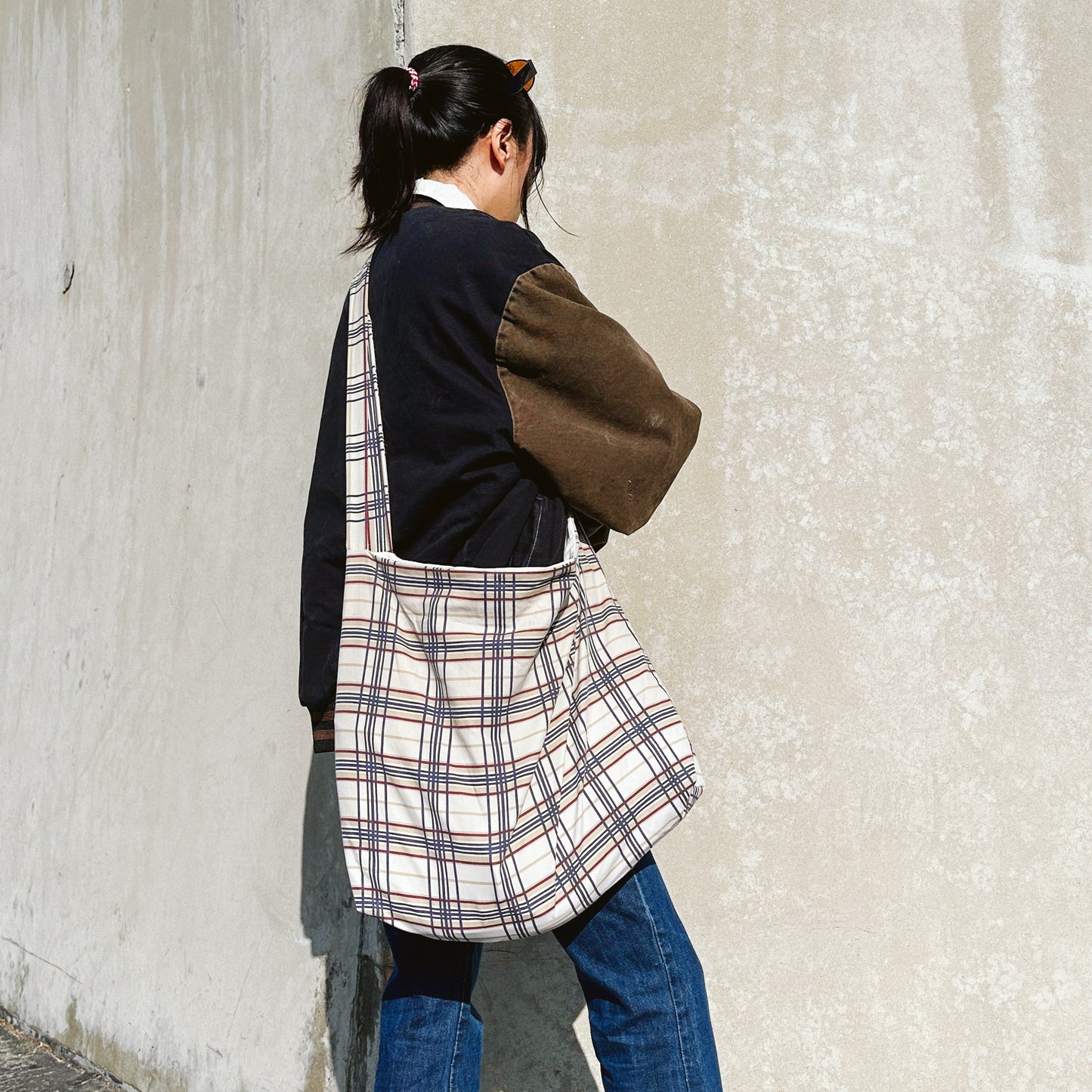 Handmade Pillowcase Plaid Messenger Bag