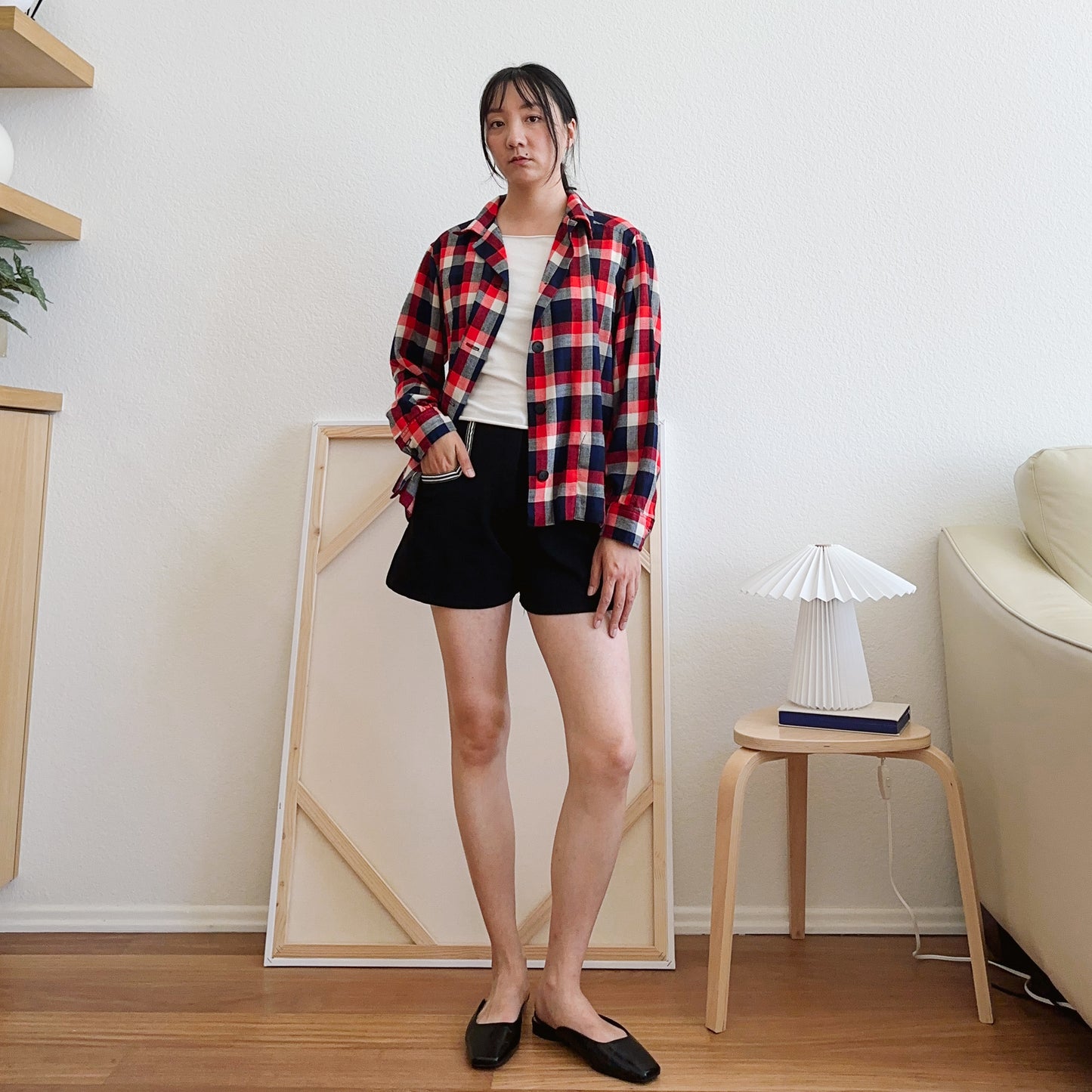 Handmade Red and Blue Plaid Shirt Jacket | M