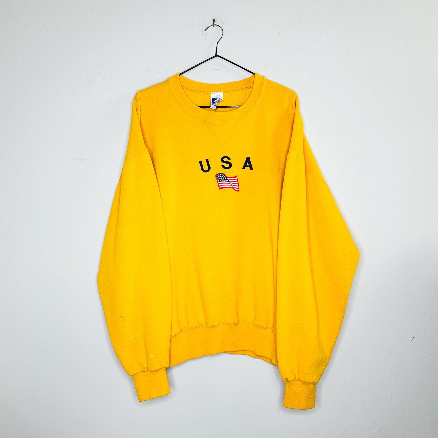 Men's Y2K Yellow USA Spellout Sweatshirt | XL