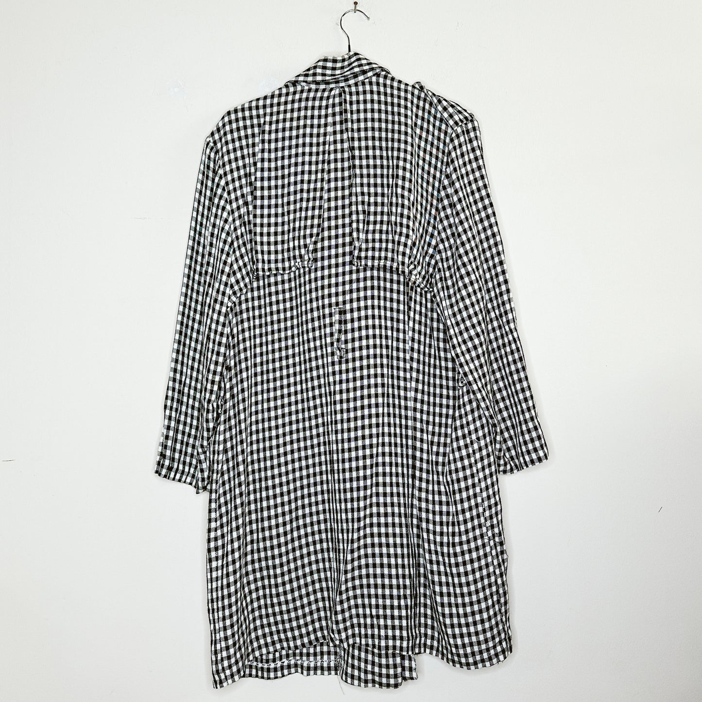 80's Gingham Plaid Black and White Trench Coat | L