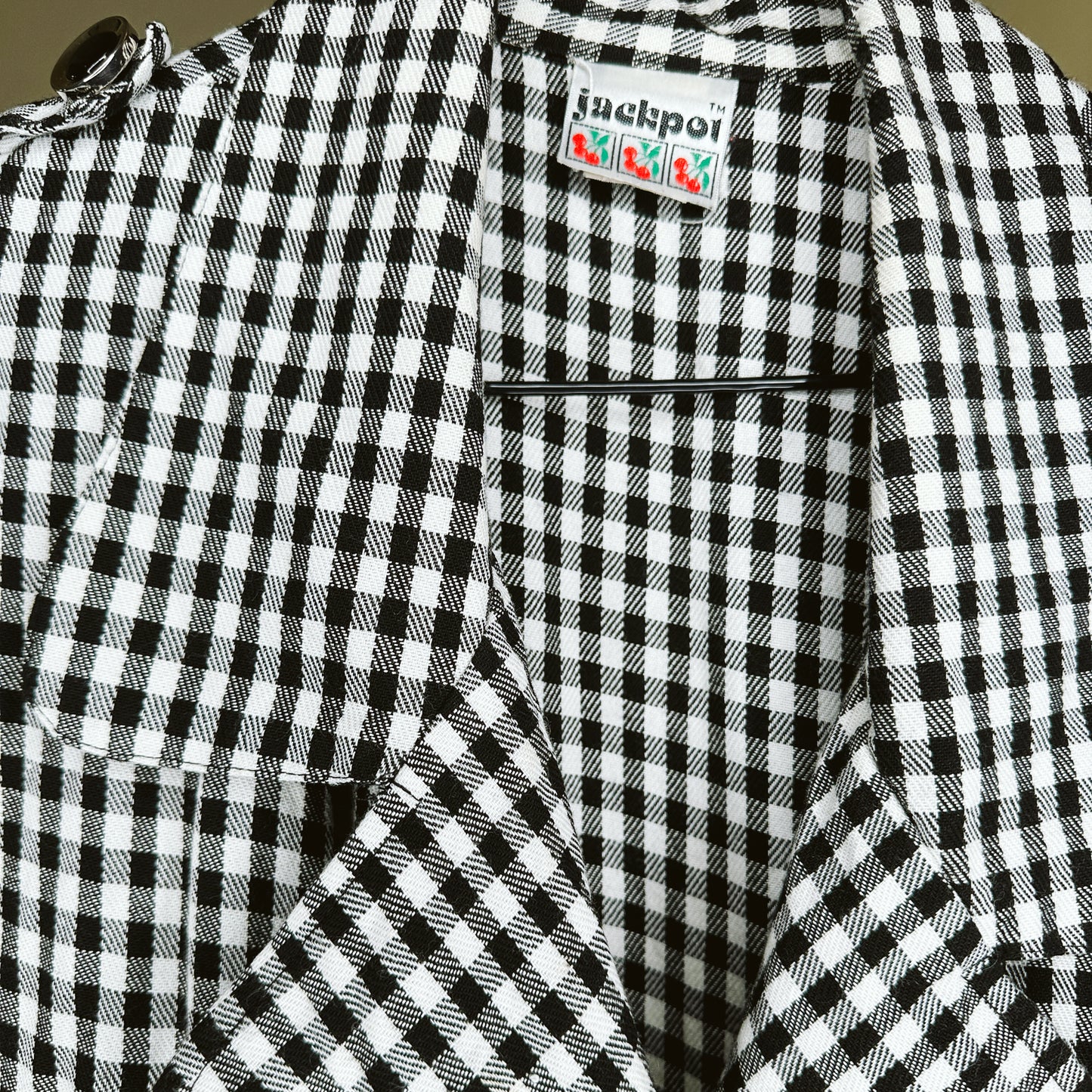 80's Gingham Plaid Black and White Trench Coat | L