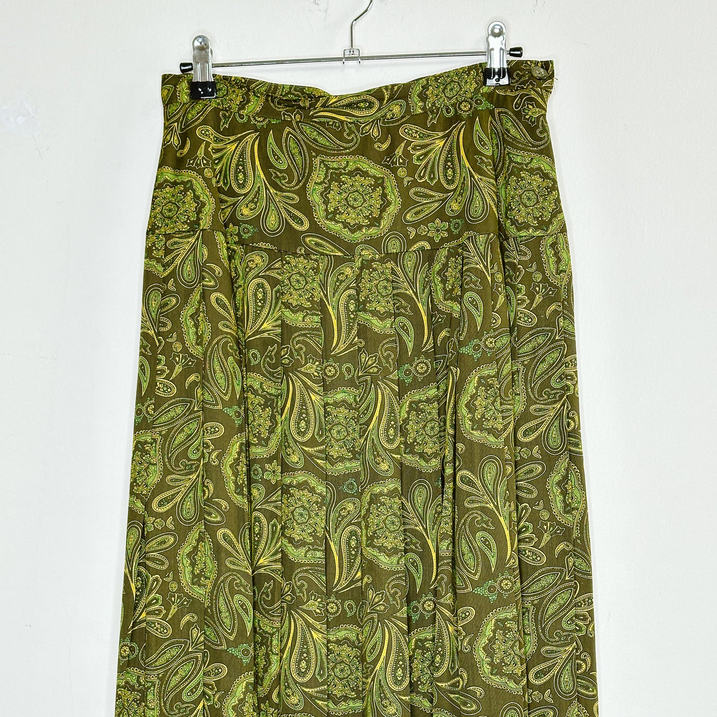 80's Rayon Paisley Pleated Midi Skirt | S