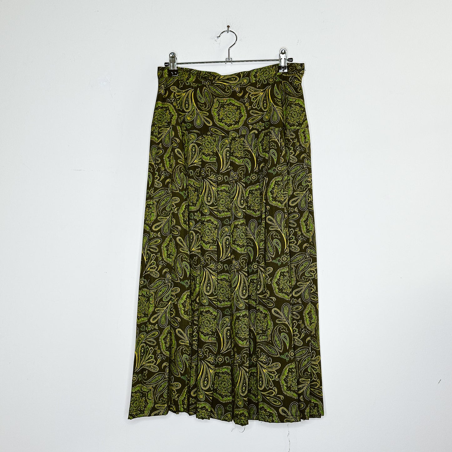 80's Rayon Paisley Pleated Midi Skirt | S