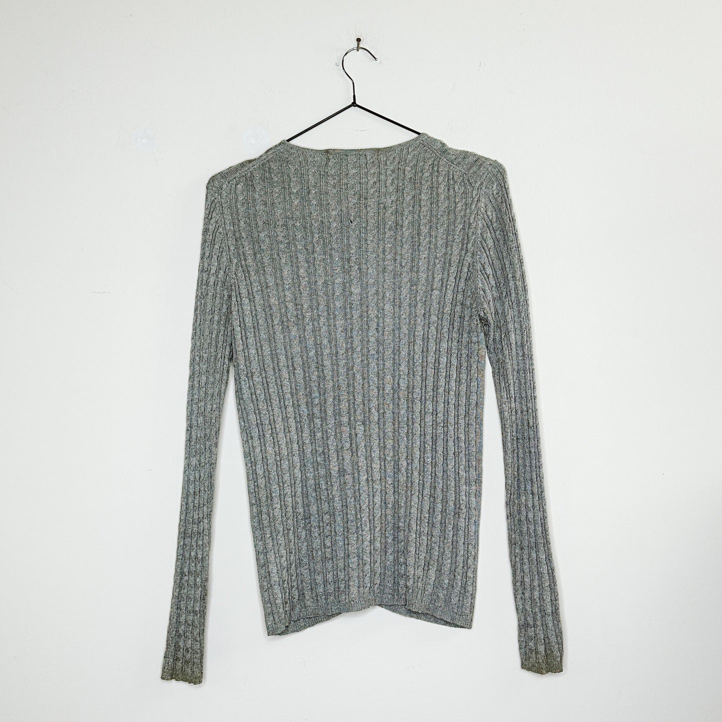 90's Gray Cable Knit Fitted Cardigan | S