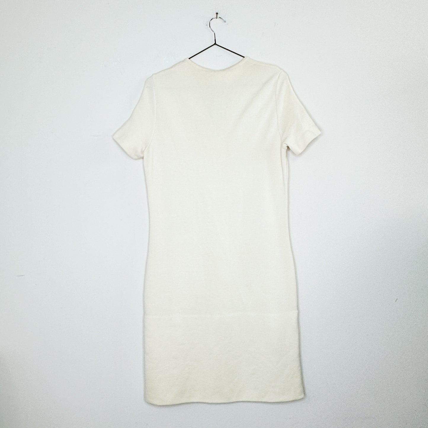 Button Down Cream V-Neck Knit Dress | S