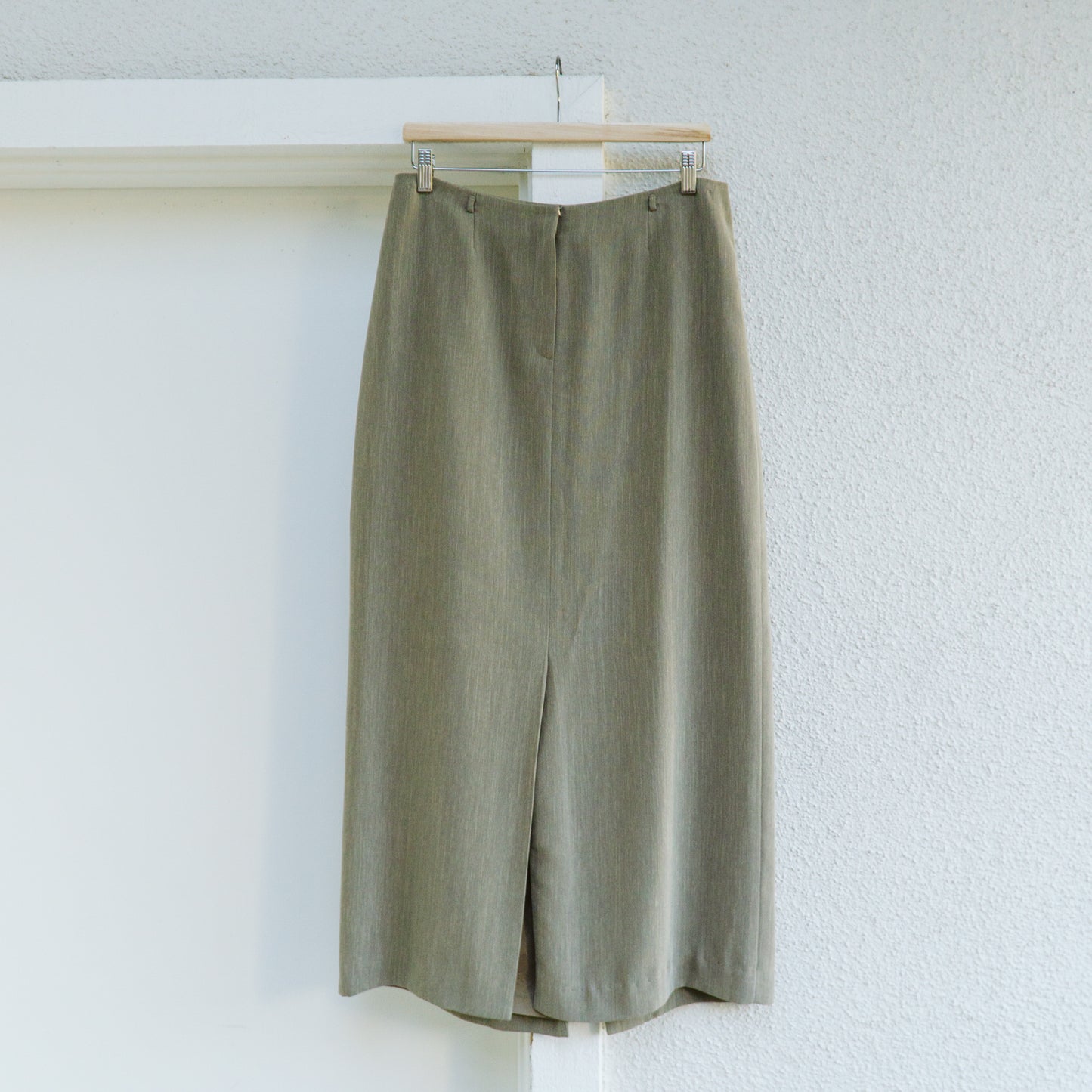 Khaki Green Tailored Maxi Skirt | L