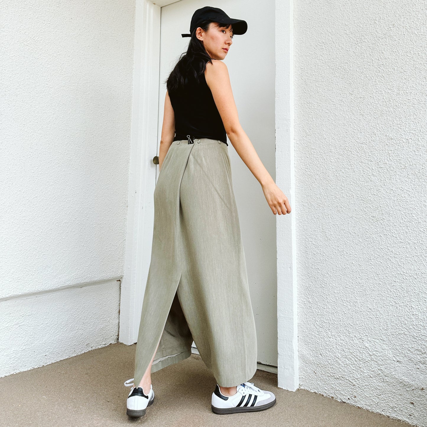 Khaki Green Tailored Maxi Skirt | L