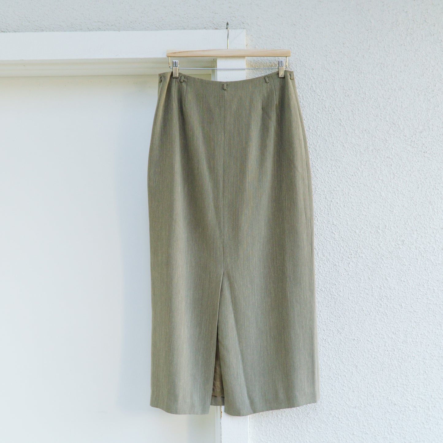 Khaki Green Tailored Maxi Skirt | L