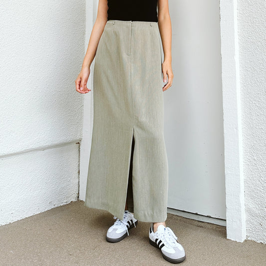 Khaki Green Tailored Maxi Skirt | L