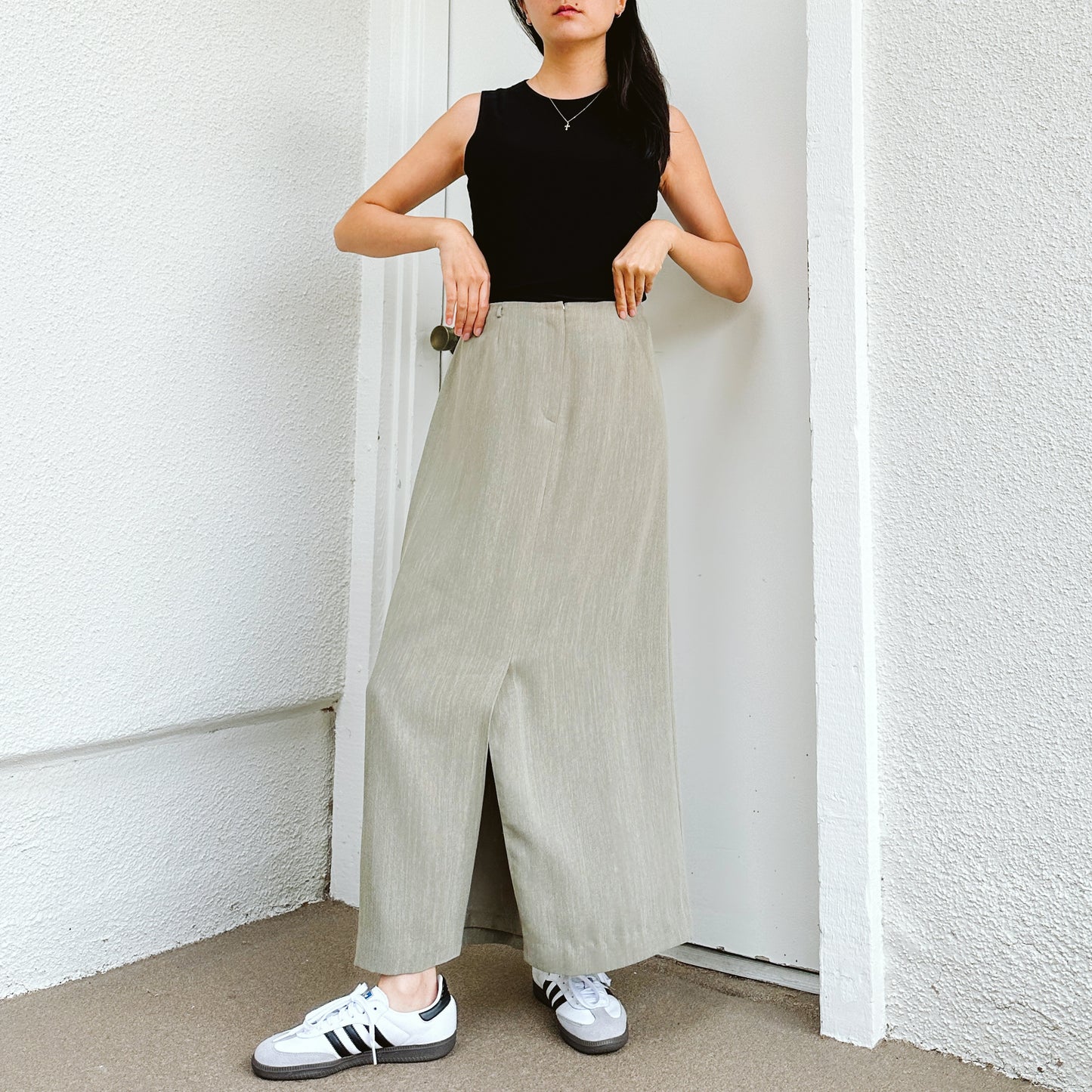 Khaki Green Tailored Maxi Skirt | L