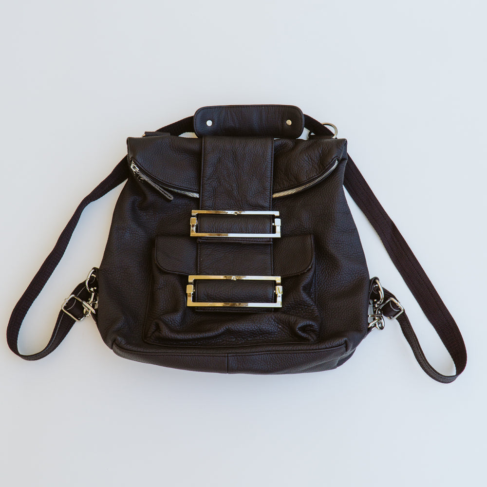 Leather Double Buckle Convertible Bag