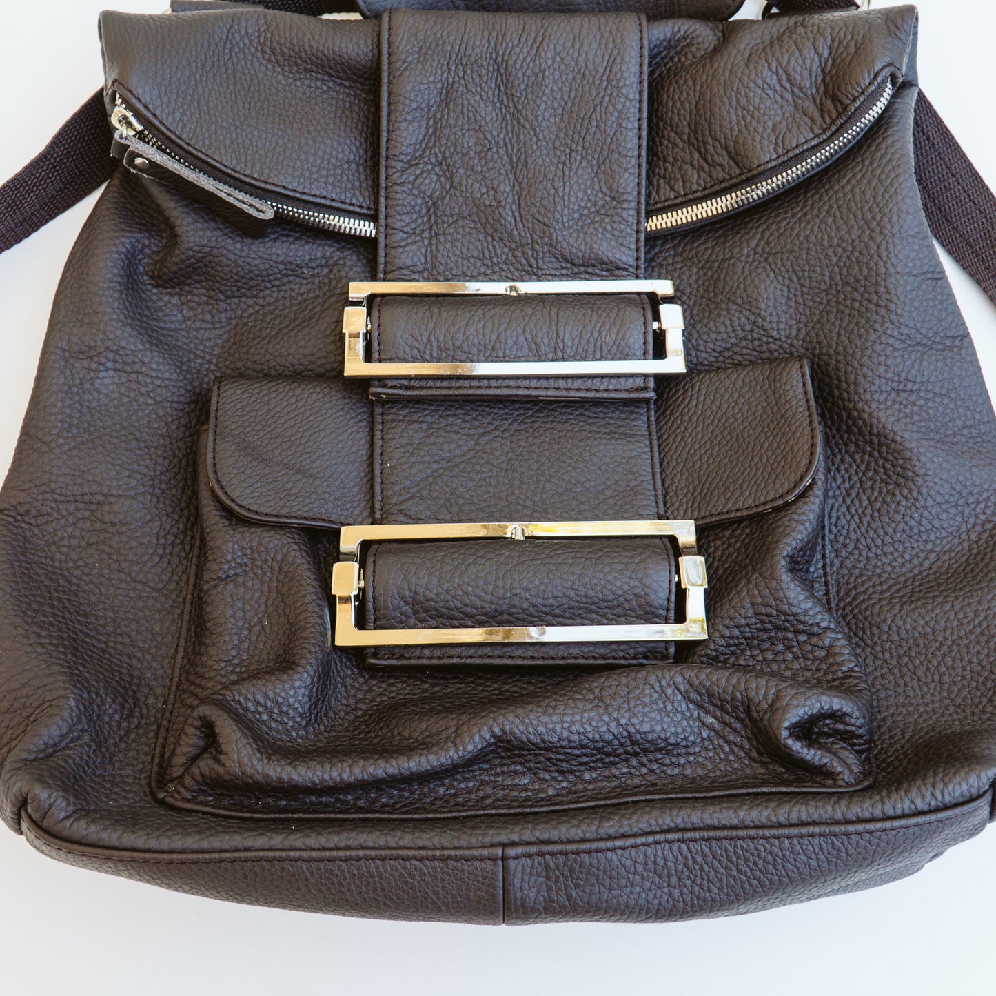 Leather Double Buckle Convertible Bag