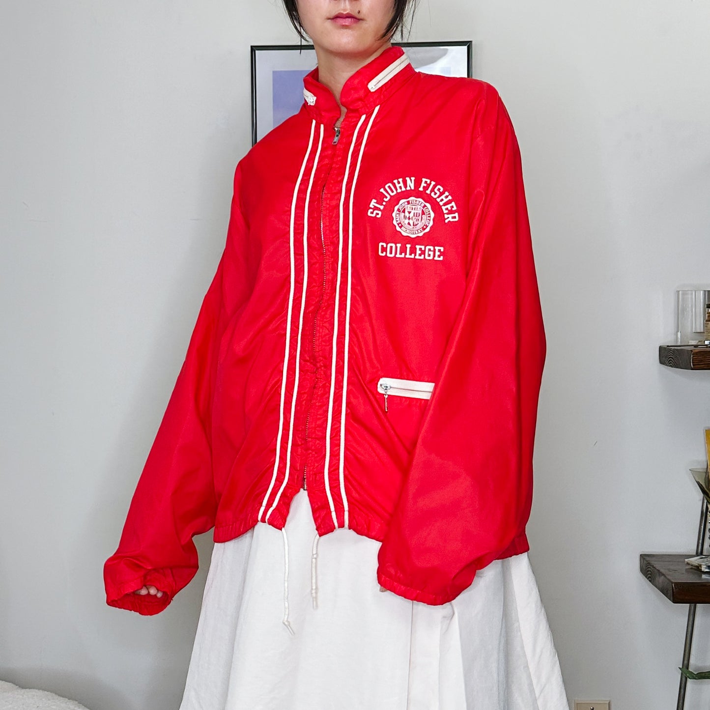 Men's 70's Red Collegiate Nylon Windbreaker | L