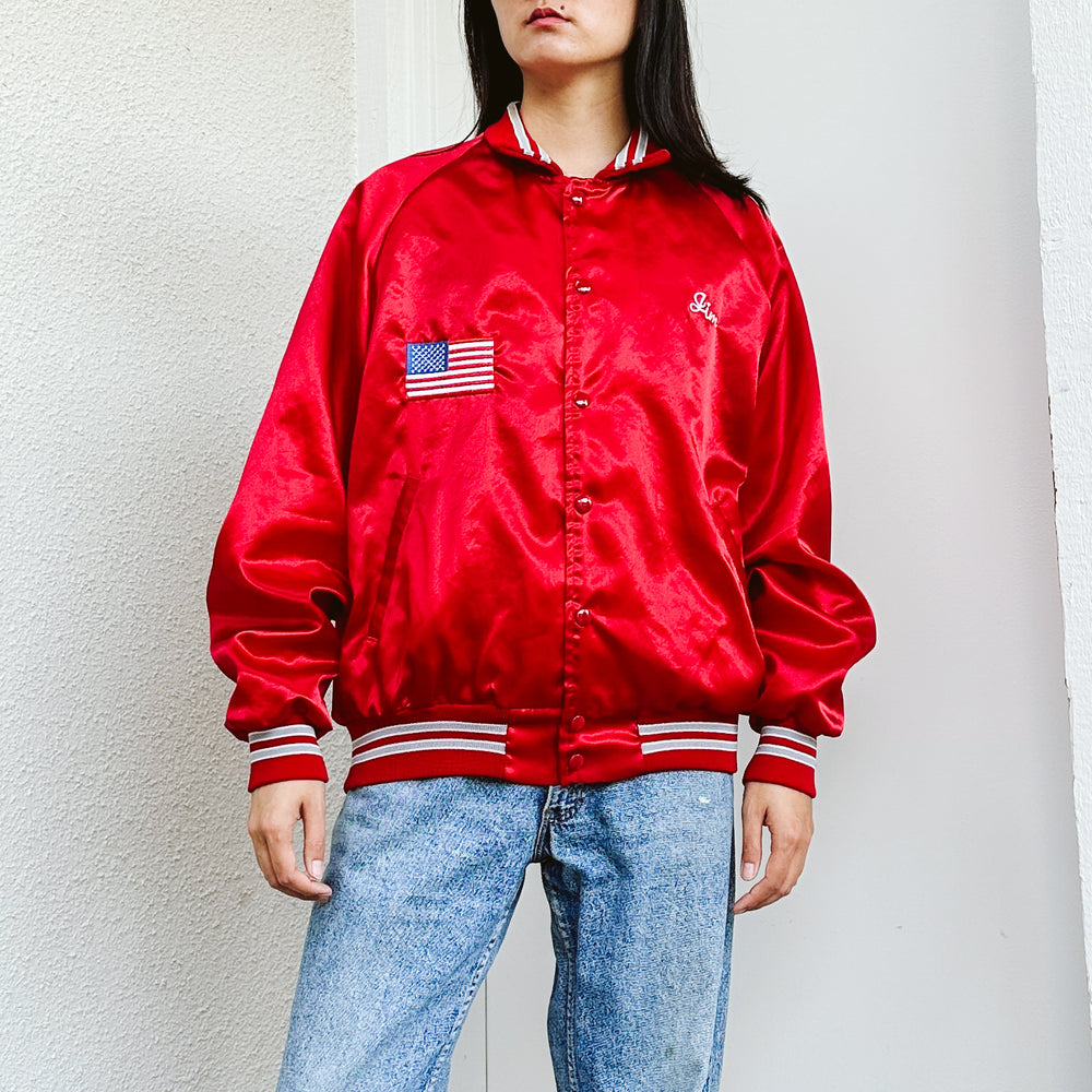 Men's 90's Red Satin Bomber Jacket | L