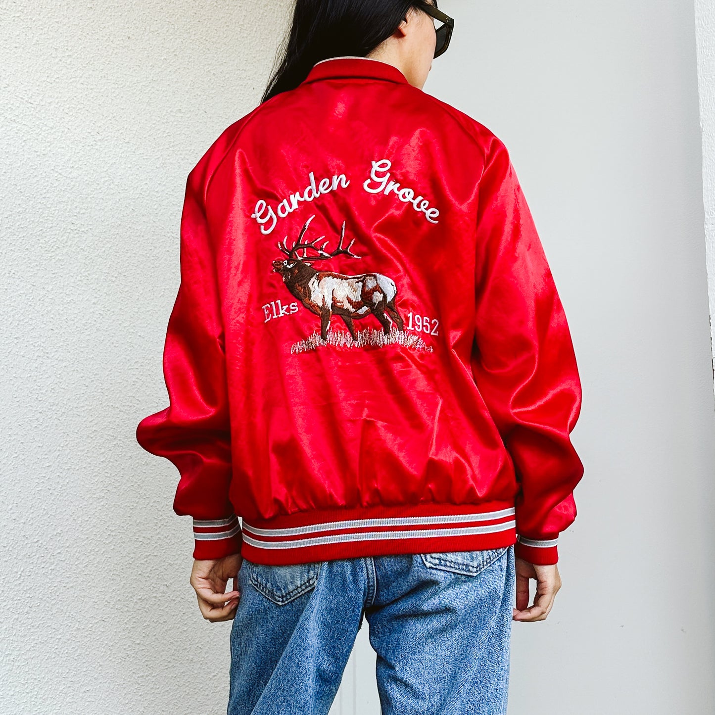 Men's 90's Red Satin Bomber Jacket | L