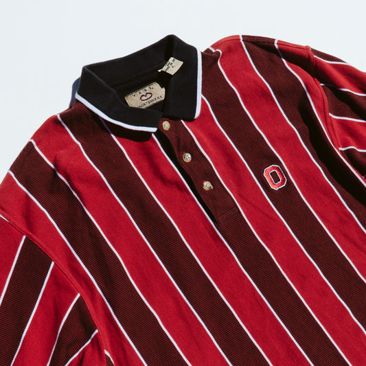 Men's 90's Red Vertical Stripe Polo Shirt | XL