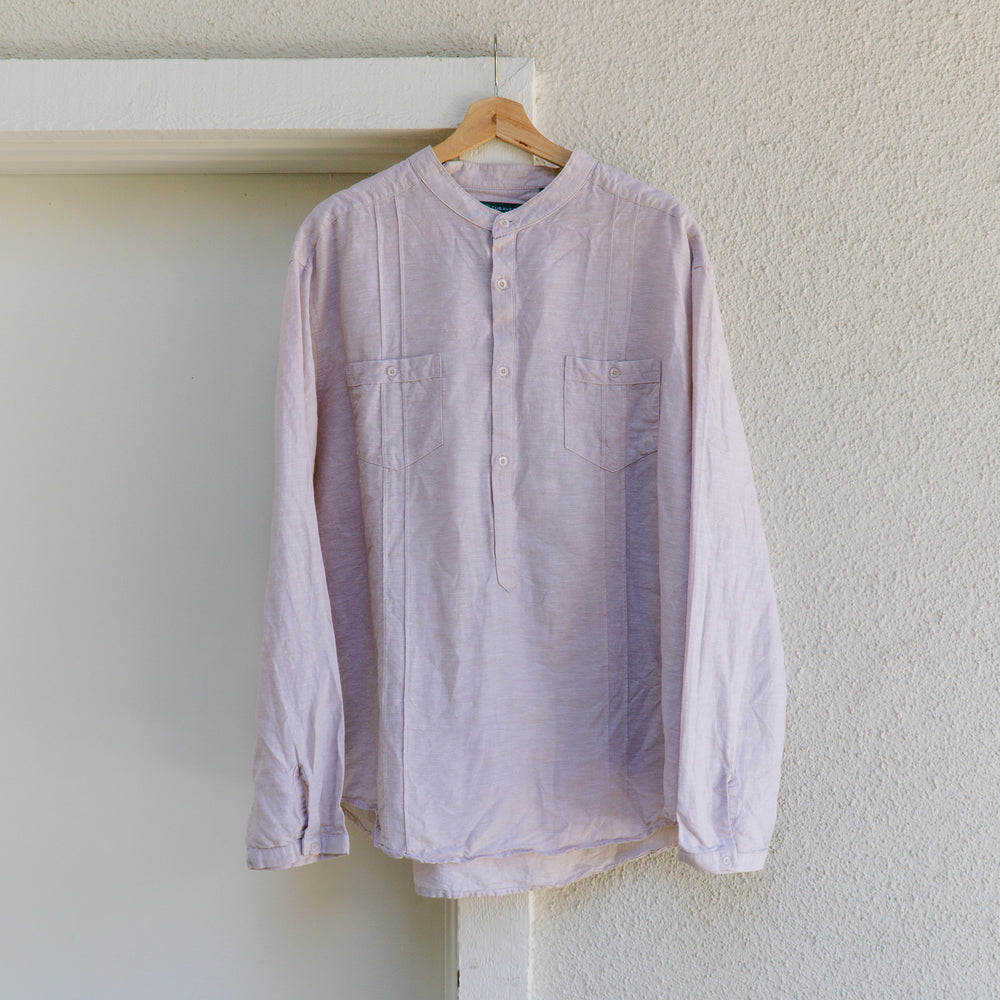 Men's Collarless Linen Button Down Shirt | XXL