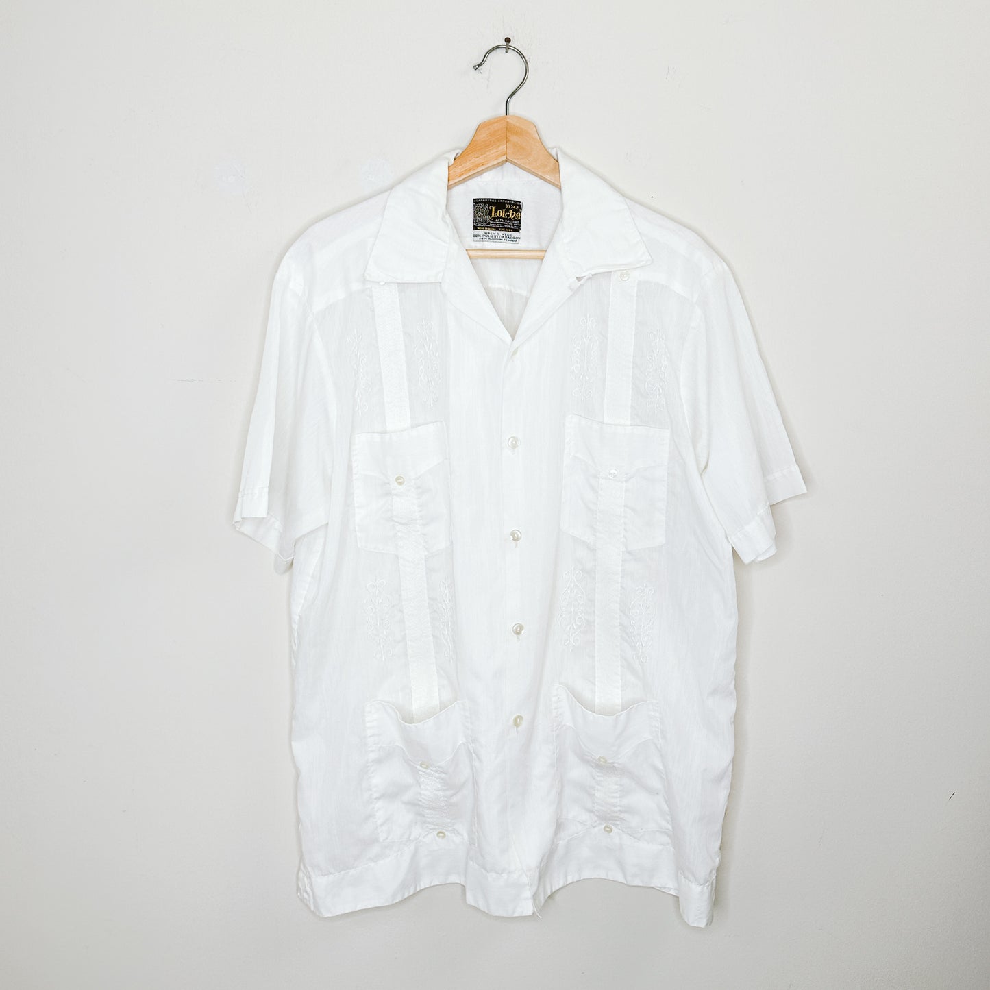 Men's White Embroidered Short Sleeve Shirt | XL