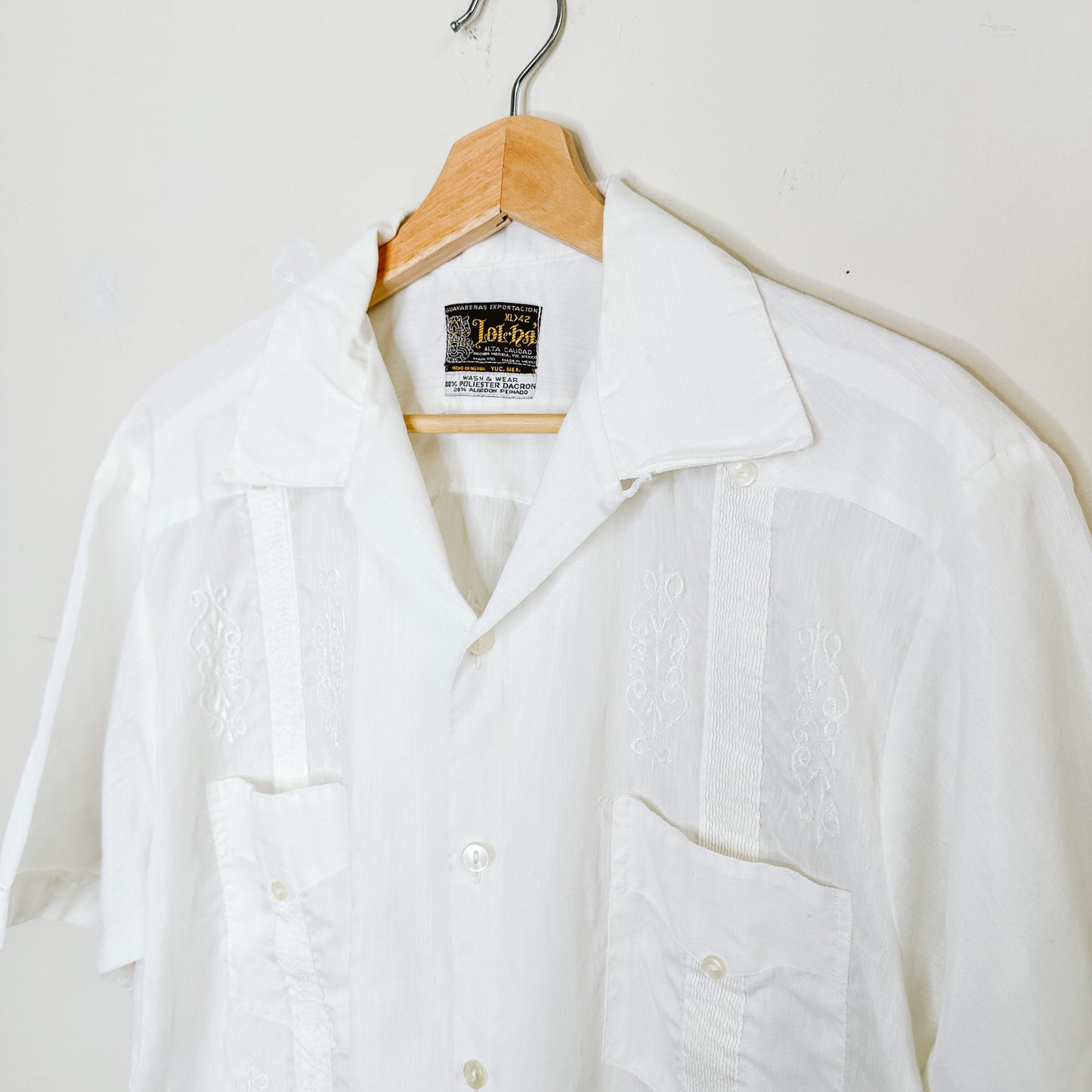 Men's White Embroidered Short Sleeve Shirt | XL