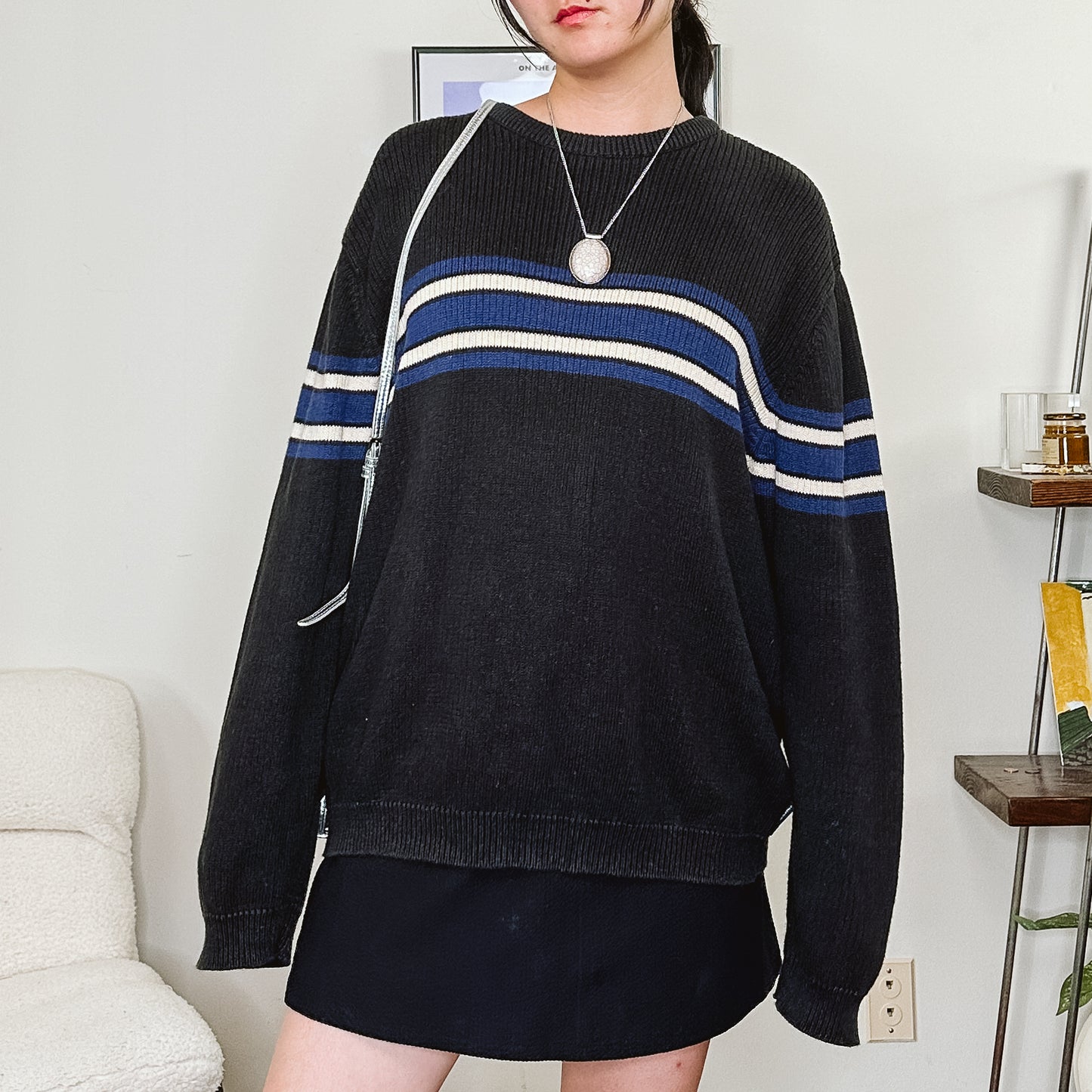 Men's Y2K Black Stripe Sweater | XL