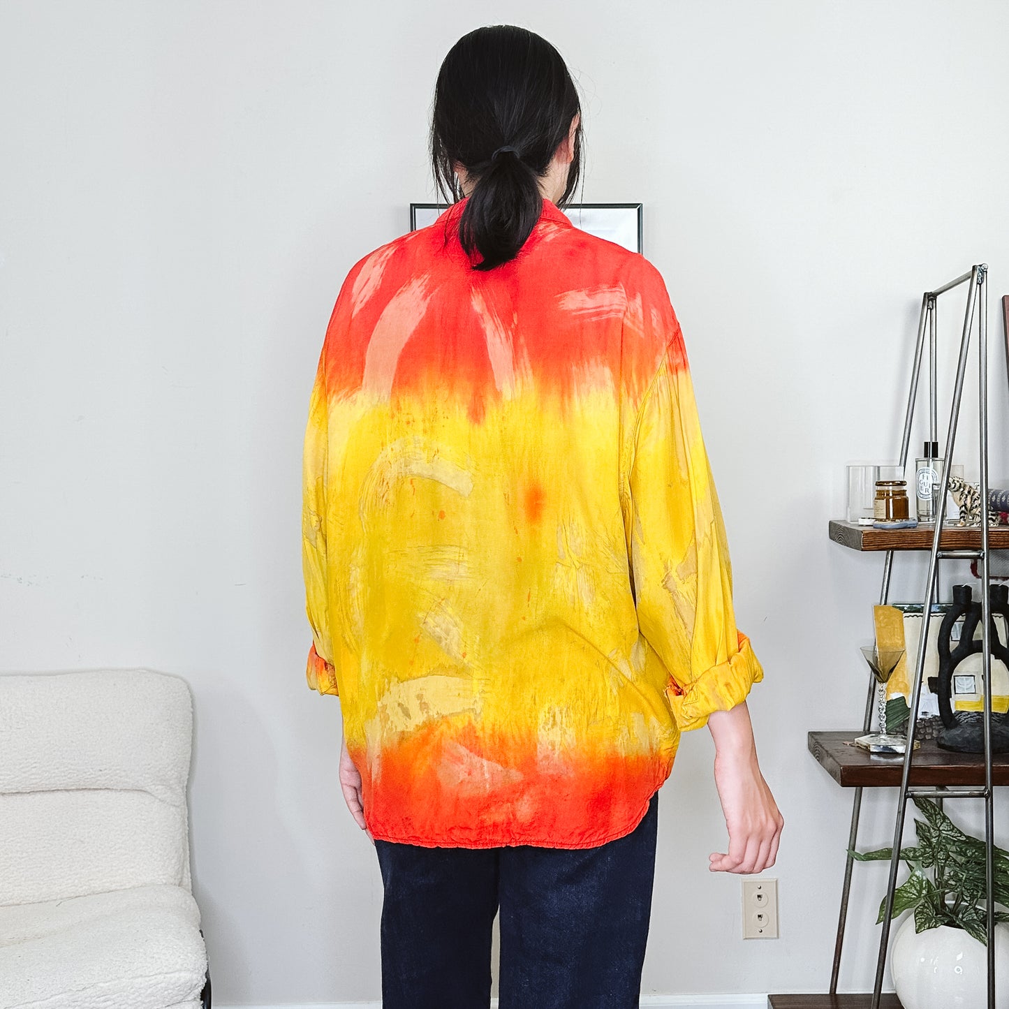 Men's Y2K Red and Yellow Tie Dye Shirt | M