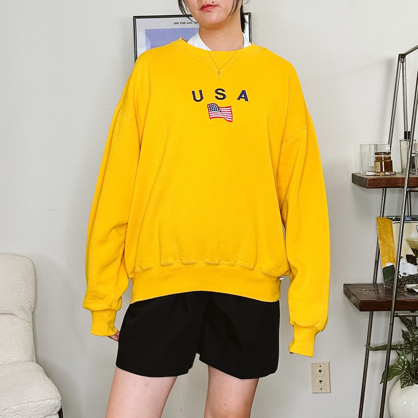 Men's Y2K Yellow USA Spellout Sweatshirt | XL