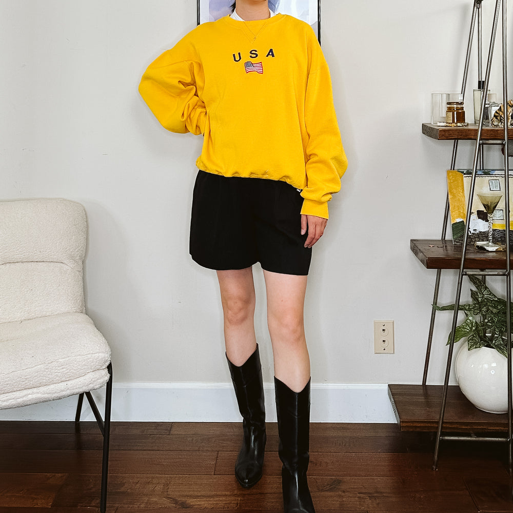 Men's Y2K Yellow USA Spellout Sweatshirt | XL