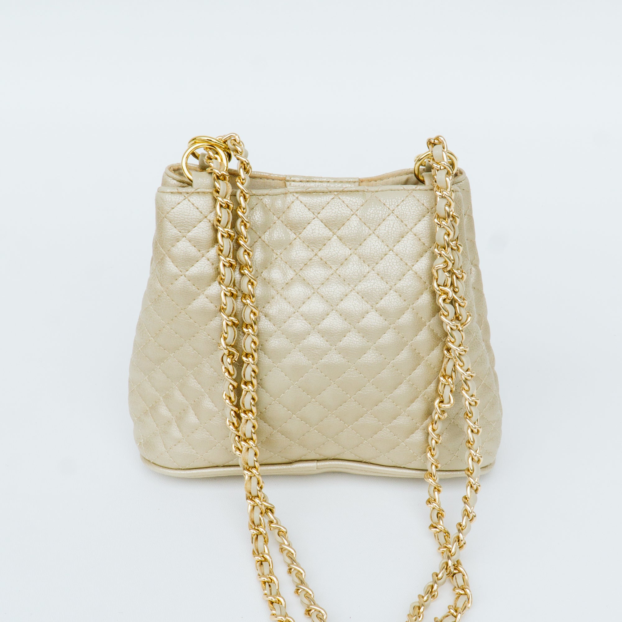 【PORTERNA】Bibi Gold Shoulder Bag Prada - Platinum Gold Satin Crystal Mini Shoulder Bag