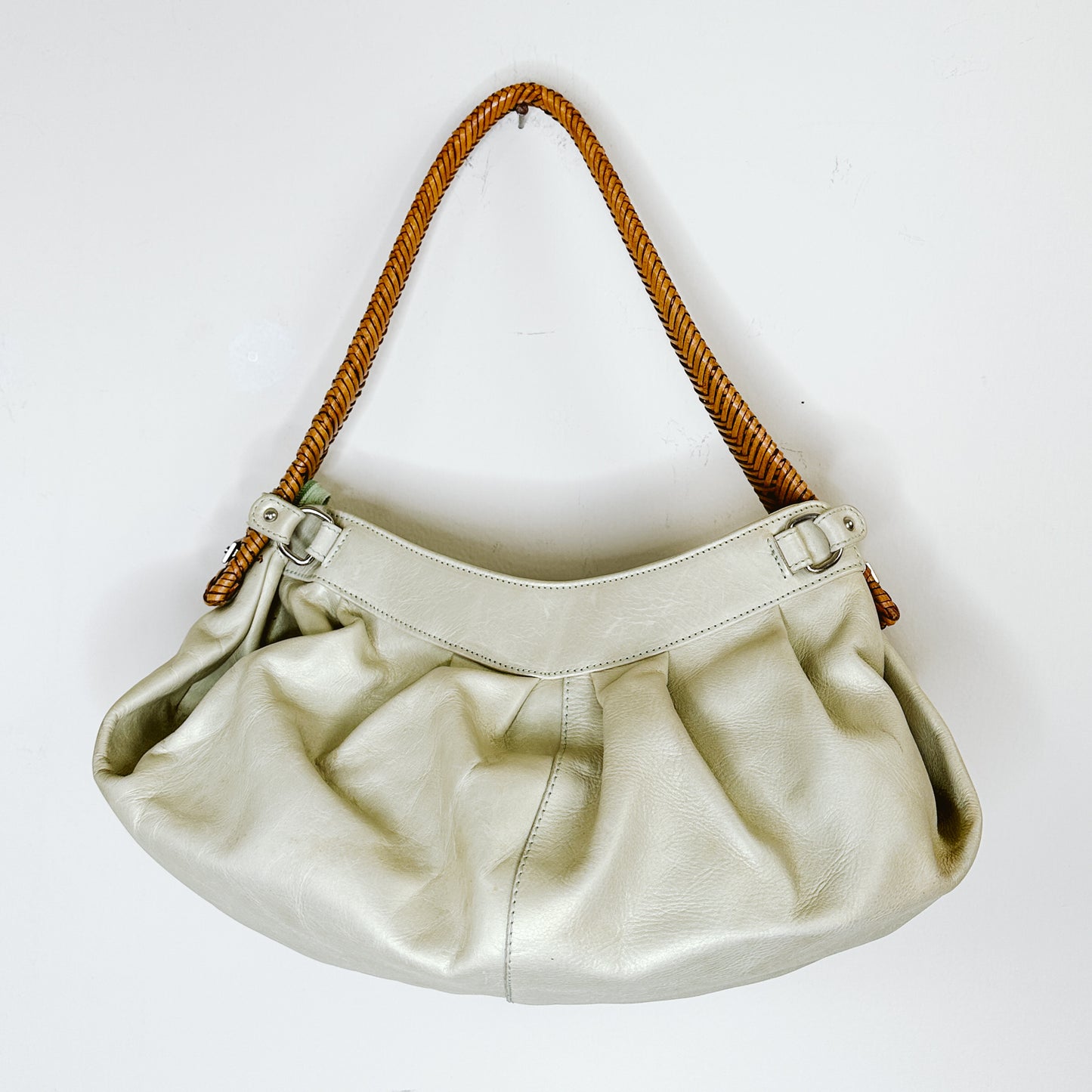 Paolo Masi Light Olive Woven Handle Bag